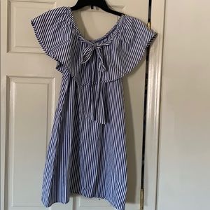 Off the shoulders denim blue & white striped dress